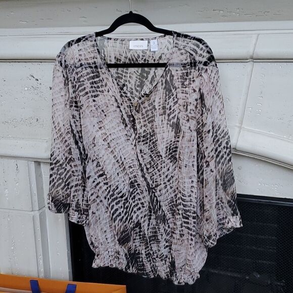 CHICO'S Printed Sheer Peasant Top - Size 3 - Picture 1 of 6